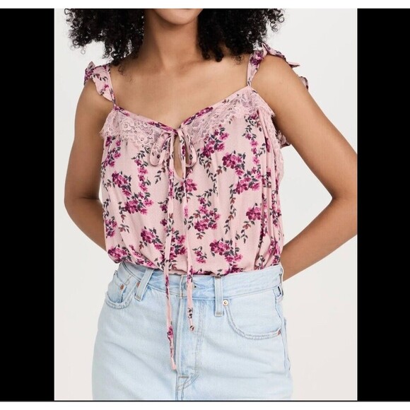 Free People Take It Away Floral Sleeveless Bodysuit Women M Pink‎ Boho Lace NWT - Picture 12 of 12